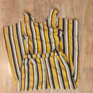 Ambiance Yellow, white, and black pinstripe jumpsuit